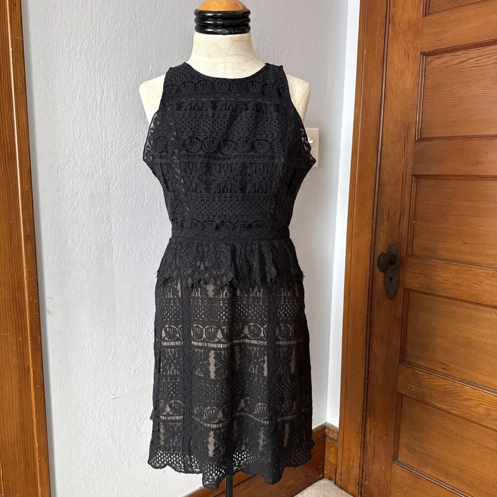 AllSaints 'Melia' Black Peplum Lace Little Black Dress. Size 4